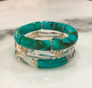 Turquoise and Clear Boho Stack Bracelets