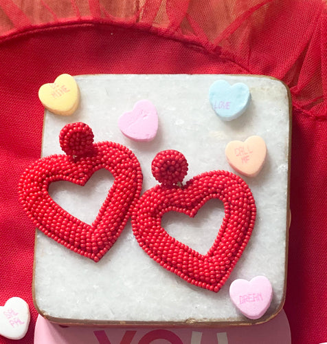 Heart open beaded earrings