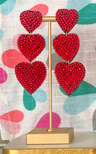 Triple heart beaded earrings